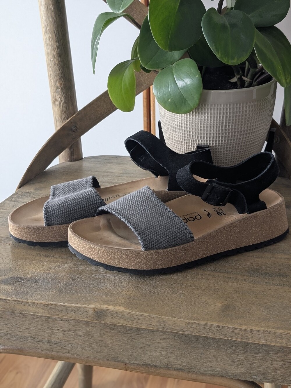 Papillio Birkenstock Glenda 38 Platform Sandal Gray Canvas Suede Ankle Strap - Picture 2 of 11